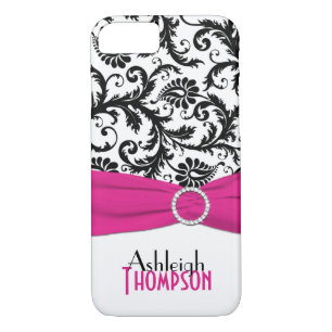 Rose, Noir, Blanc Floral Damask iPhone 7 Coque