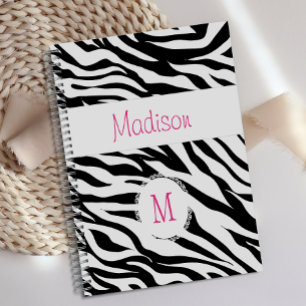 Rose Noir Blanc Zèbre Animal Monogramme Tendance