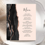 Rose noir budget Gold Agate Blush Mariage Menu<br><div class="desc">Le bord gauche de cette élégante faire-part de mariage moderne est orné d'une bordure en aquarelle noire ornée d'une parties scintillant en or rose. Le texte personnalisable combine un script d'écriture manuscrite noir en ardoise et des polices de cuivre sur un arrière - plan rose vif. L'envers présente un design...</div>