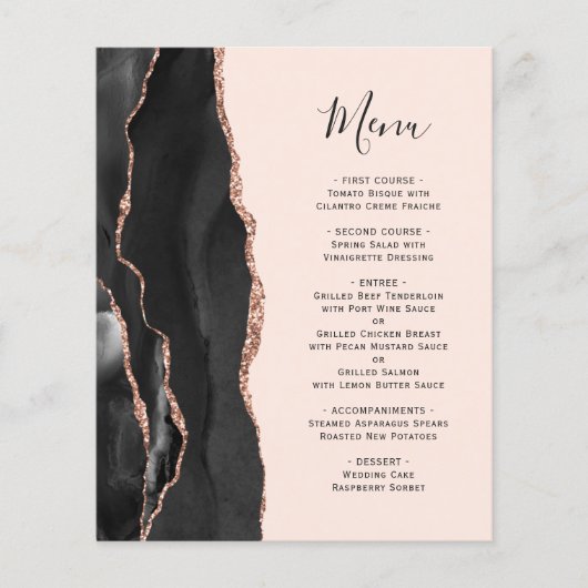 Rose noir budget Gold Agate Blush Mariage Menu (Devant)