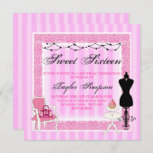 Rose & Noir Chic Sweet16 invitation d'anniversaire (Devant / Derrière)