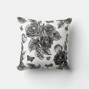 Rose noir floral réversible Coussin aquarelle