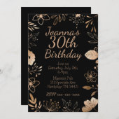 Rose noir or Botanique Invitation d'anniversaire (Devant / Derrière)