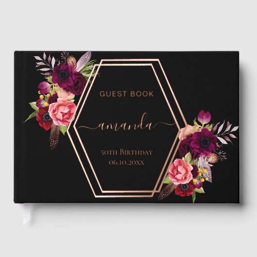 Rose noir or géométrique bordeaux floral Anniversa (Recto)