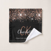 Rose noir parties scintillant or monogramme nom sc (Gant de toilette)