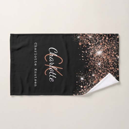Rose noir parties scintillant or monogramme nom sc (Serviette à main)