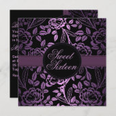 Rose noir/pourpre Conception Invitation d'annivers (Devant / Derrière)