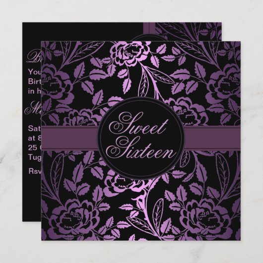 Rose noir/pourpre Conception Invitation d'annivers (Devant / Derrière)