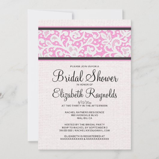 Rose Noir Rustique Linge nuptiale Invitations de d (Devant)