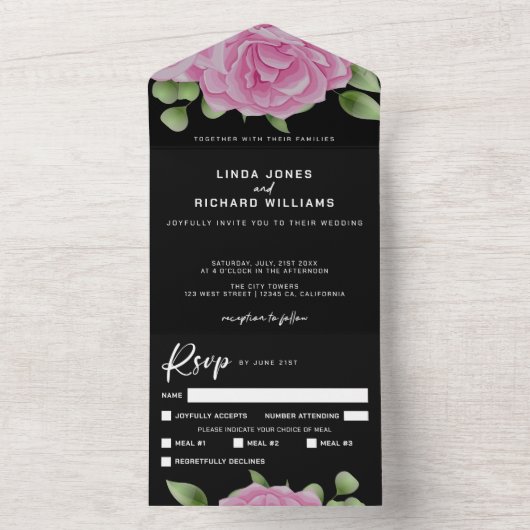 Rose noir tout en un Faire-part de mariage (À l'intérieur)