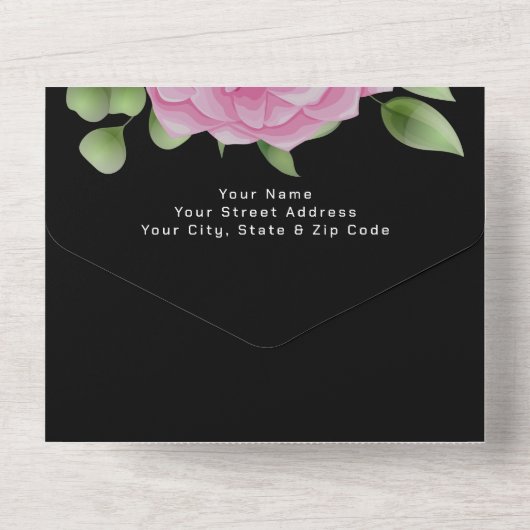 Rose noir tout en un Faire-part de mariage (Verso)