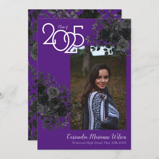 Rose noir violet Faire-part gothique (Devant / Derrière)