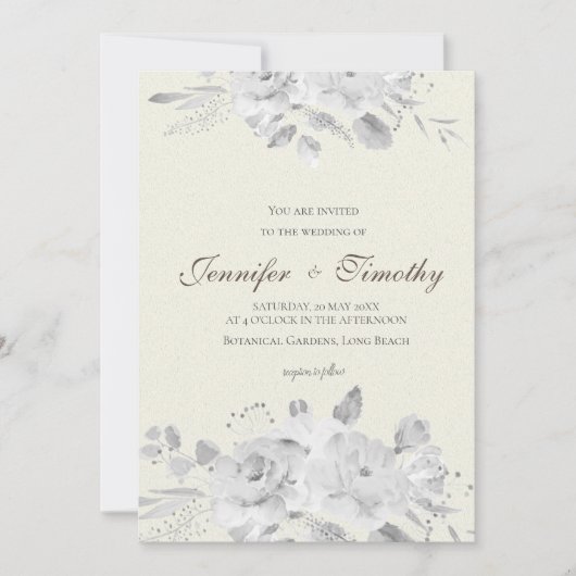 rose noire et blanche faire-part de mariage (Devant)