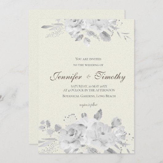 rose noire et blanche faire-part de mariage (Devant / Derrière)