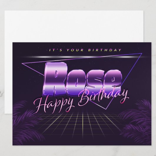 Rose Nom Prénom lila retro Carte (Devant / Derrière)