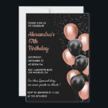 Rose or 17ème anniversaire invitation Ballons Noir<br><div class="desc">or rose 17e anniversaire invitation Balloon Black Rose parties scintillant moderne glam scintillante calligraphie typographie féminine jalon classique élégant</div>
