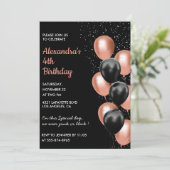 Rose or 4e anniversaire invitation Balloon noir (Debout devant)