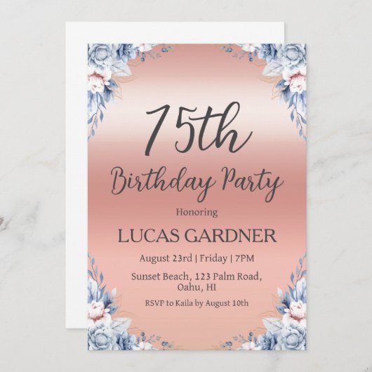 Rose or 75e anniversaire invitations (Devant / Derrière)