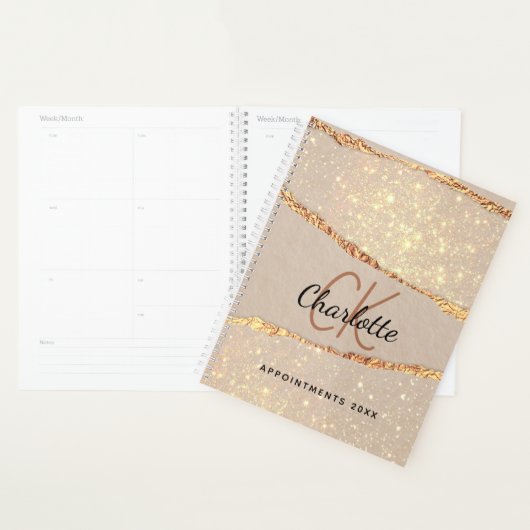 Rose or agate parties scintillant marbre  monogram (Devant avec enveloppe)