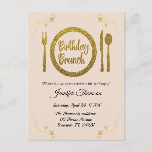 Rose or anniversaire brunch invitation carte posta (Devant)