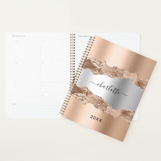 Rose or argent métal agate marbre nom 2024 (Devant avec enveloppe)