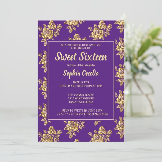 Rose or brillant Sweet 16 Invitation (Debout devant)