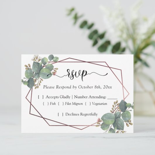 Rose or cadre géométrique eucalyptus RSVP (Debout devant)