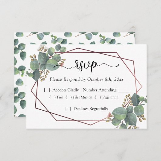 Rose or cadre géométrique eucalyptus RSVP (Devant / Derrière)