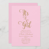 Rose & Or C'est une fille Bébé Douche Invitations (Devant / Derrière)