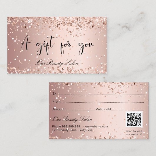 Rose or code qr certificat cadeau d'entreprise (Devant / Derrière)