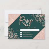 Rose or confetti cadre vert rsvp mariage (Devant)