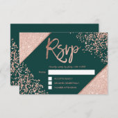 Rose or confetti cadre vert rsvp mariage (Devant / Derrière)