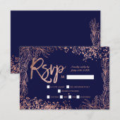 Rose or confetti floral marine bleu rsvp mariage (Devant / Derrière)
