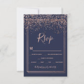 Rose or confetti marine bleu script frontière rsvp (Devant)