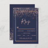Rose or confetti marine bleu script frontière rsvp (Devant / Derrière)