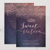 Rose or confetti ombre tiara invitation (Devant / Derrière)