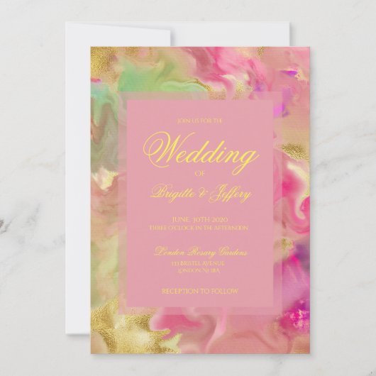 Rose, or, encre verte invitations de mariage (Devant)