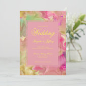 Rose, or, encre verte invitations de mariage (Debout devant)