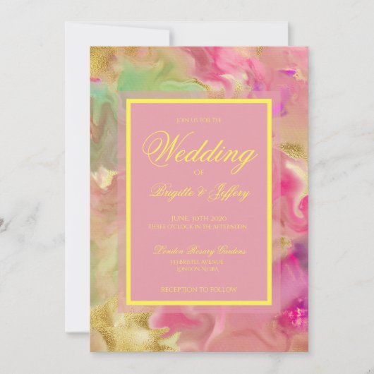 Rose, or, encre verte invitations de mariage (Devant)