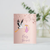 Rose or étoiles cigogne baby shower invitation (Debout devant)