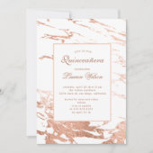 rose or faux feuille marbre Quinceanera Invitation (Devant)