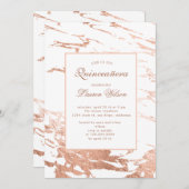 rose or faux feuille marbre Quinceanera Invitation (Devant / Derrière)