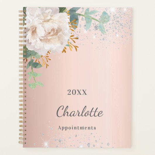 Rose or floral argent parties scintillant monogram (Devant)