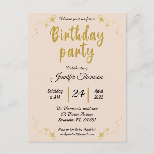 Rose or Invitation d'anniversaire (Devant)