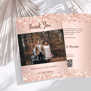 Rose or mariage photo code QR carte de remerciemen
