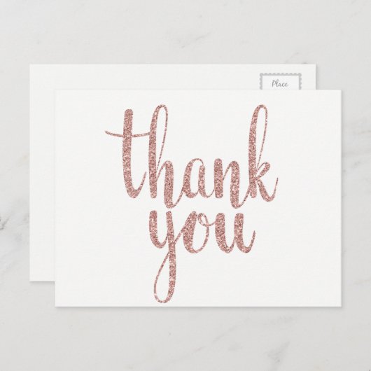 Rose or merci cartes postales, parties scintillant (Devant / Derrière)