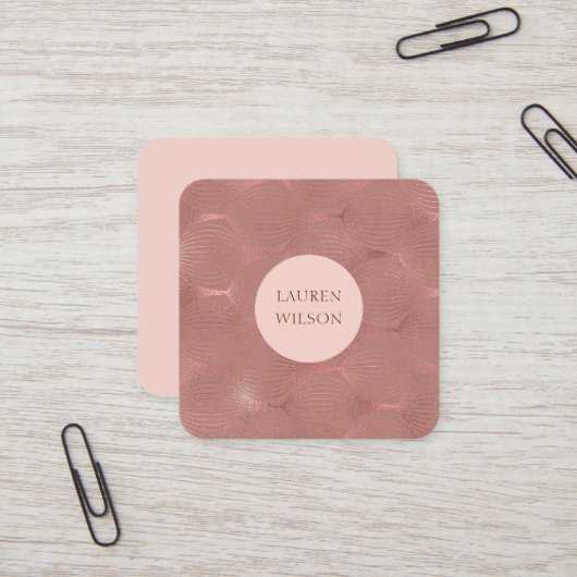 rose or moderne art déco carré carte de visite (Devant/Arrière en situation)