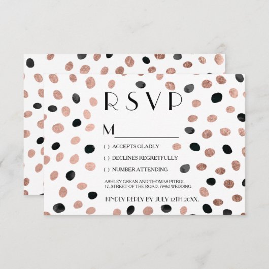 Rose or noir aquarelle points rsvp mariage (Devant / Derrière)