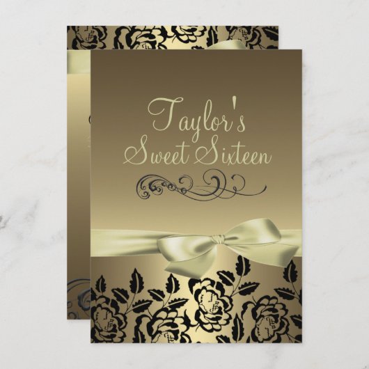 Rose or/noir et image Bow Anniversaire Invitation (Devant / Derrière)