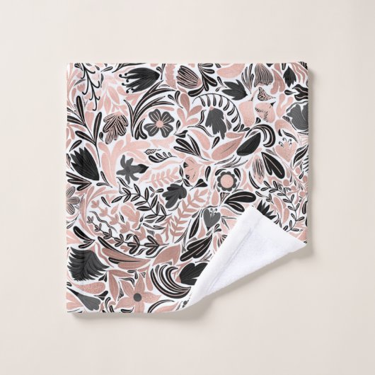 Rose or noir feuille florale Motif d'illustration (Gant de toilette)